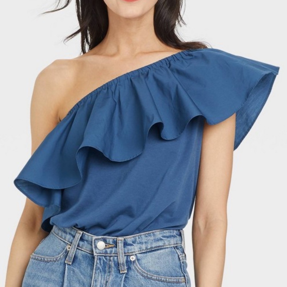 Women’s One Shoulder Ruffle Top - a New Day™ Sz M